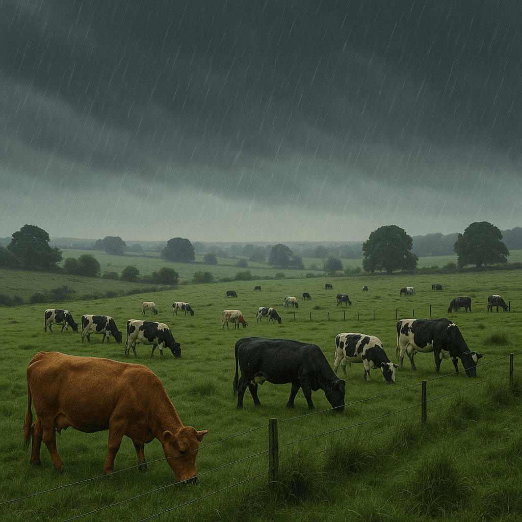 Vaches sous temps pluvieux