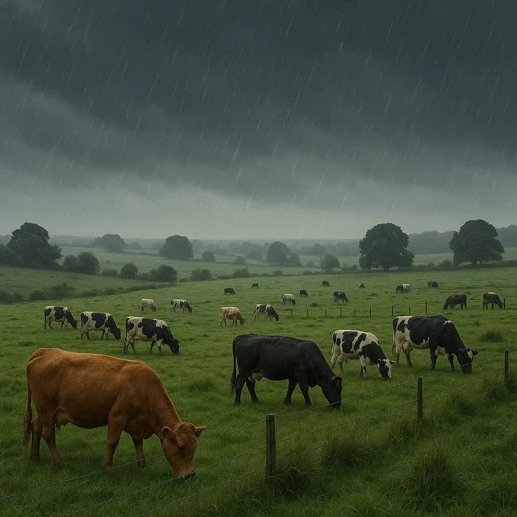 Vaches sous temps pluvieux
